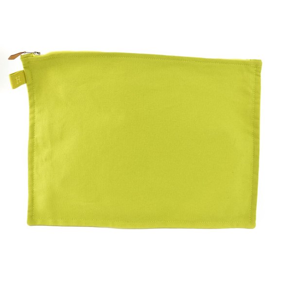 HERMES: Lime Green, Canvas & "H" Logo Large Travel/Cosmetic/Toiletry Bag (mp)